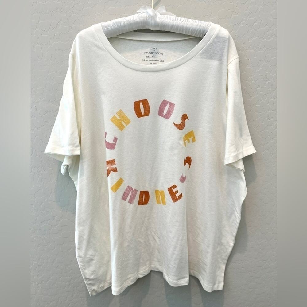 GRAYSON SOCIAL Choose Kindness Graphic Tee Plus Size White Boho Casual NWT 4X